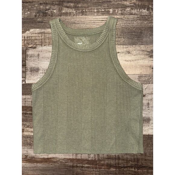 aerie Tops - Aerie Green Ribbed Cropped Tank Top Size Large